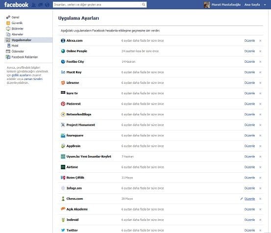 Facebook uygulamalarından kurtulma